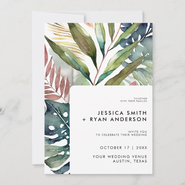 Modern Tropical Botanical Wedding Invitation (Front)