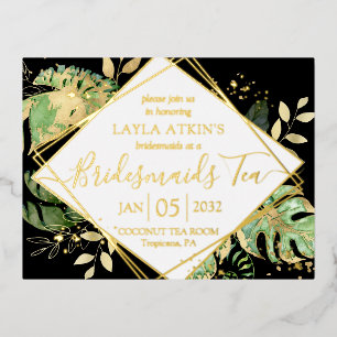 Modern Tropical Bridesmaids Tea Shower Gold Foil I Invitation Postcard