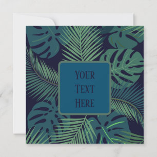 modern tropical dark palm leaf, fig leaves jungle  invitation