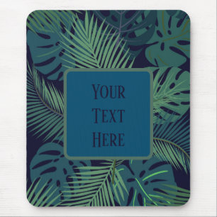 modern tropical dark palm leaf, fig leaves jungle mouse pad