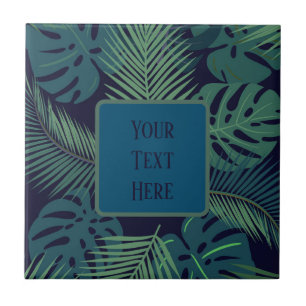 modern tropical dark palm leaf, fig leaves jungle  tile