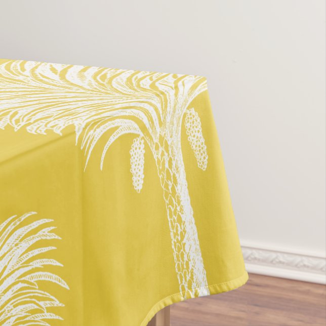 Modern Tropical Date Palm Trees Yellow White Tablecloth (In Situ)