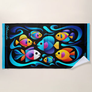 Modern Tropical Fish Customizable Beach Towel