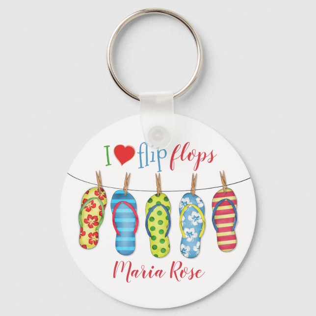 Modern Tropical Flip Flops Summer Fun Beach Keychain (Front)