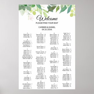 Modern Tropical Floral Alphabetical Seating Chart