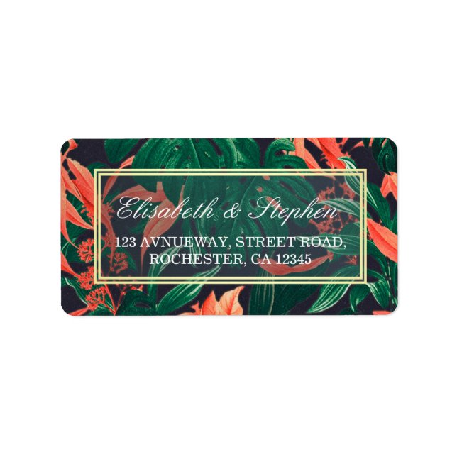 Modern Tropical Floral Gold Frame Hawaiian Wedding Label (Front)