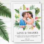 Modern Tropical Floral Love and Thanks Wedding Thank You Card<br><div class="desc">Modern Watercolor Tropical Floral,  Greenery and Palm Leaves Love and Thanks Wedding Photo Thank You Card</div>