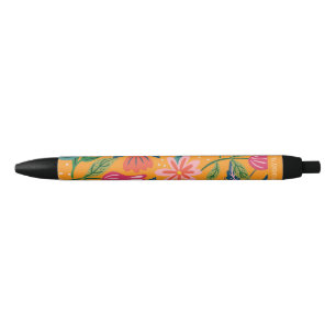 Modern Tropical Floral Pattern Black Ink Pen