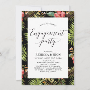 Modern Tropical   Floral Pattern Engagement Party Invitation