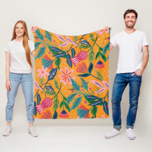 Modern Tropical Floral Pattern Fleece Blanket