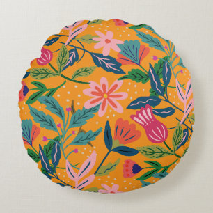 Modern Tropical Floral Pattern Round Pillow