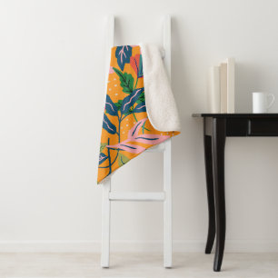 Modern Tropical Floral Pattern Sherpa Blanket