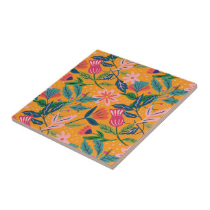Modern Tropical Floral Pattern Tile