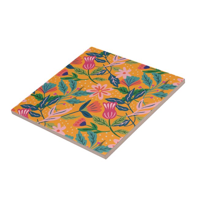 Modern Tropical Floral Pattern Tile (Side)