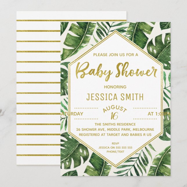 Modern Tropical Foliage Baby Shower Invitation (Front/Back)