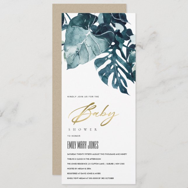 MODERN TROPICAL FOLIAGE MONSTERA BABY SHOWER  INVITATION (Front/Back)