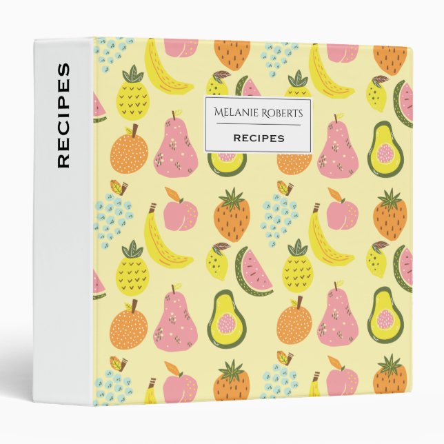 Modern Tropical Fruit Pattern Personalised Recipe Binder (Front/Spine)