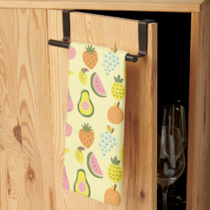 Modern Tropical Fruit Pattern Personalised Recipe Kitchen Towel
