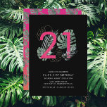 Modern Tropical Fuchsia 21st Birthday   Invitation<br><div class="desc">This fun modern twenty-first birthday invitation has a tropical pink and orange sunset background,  watercolor tropical leaves that wrap around a 21 and simple text. The back features a matching sunset background and watercolor tropical monstera leaf pattern.</div>
