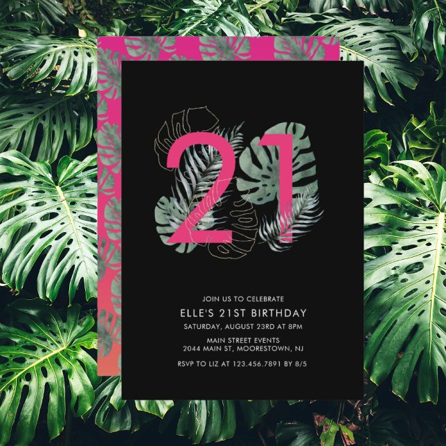 Modern Tropical Fuchsia 21st Birthday   Invitation (Creator Uploaded)