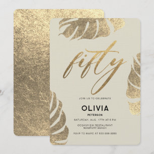 Modern Tropical Gold Elegant Foliage 50th Birthday Invitation