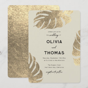 Modern Tropical Gold Elegant Foliage Chic Wedding Invitation