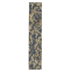 Modern Tropical Gold Foliage Blue Pattern Medium Table Runner