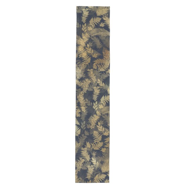 Modern Tropical Gold Foliage Blue Pattern Medium Table Runner (Front)