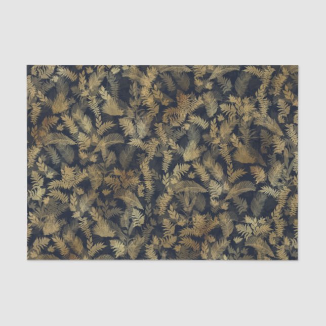 Modern Tropical Gold Foliage Blue Pattern Tissue Paper (Front)