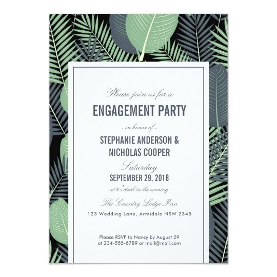 Modern tropical green leaves wedding card