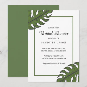 Modern Tropical Green Palm Leaf Bridal Shower Invitation