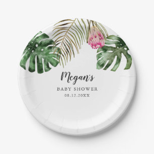 Modern Tropical Greenery Baby Shower Paper Plate