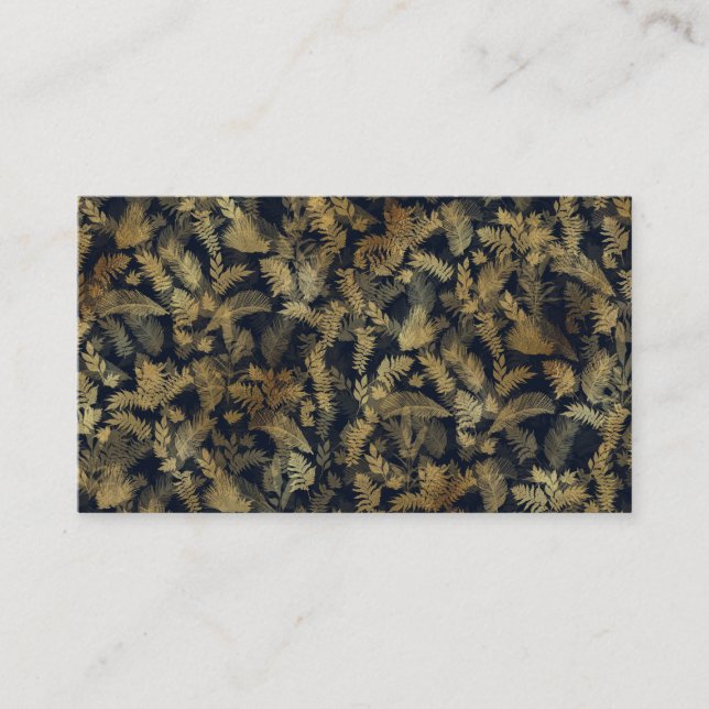 Modern Tropical Greenery Blue Gold Foliage Business Card (Front)