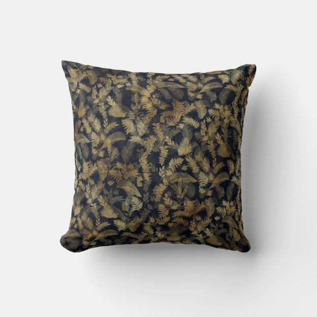 Modern Tropical Greenery Blue Gold Foliage Throw Pillow (Front)
