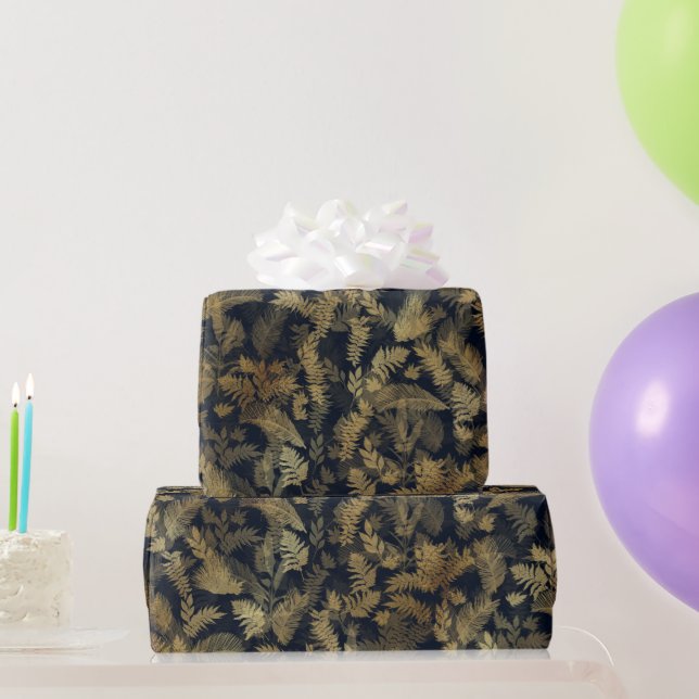 Modern Tropical Greenery Blue Gold Foliage Wrapping Paper (Party Gifts)