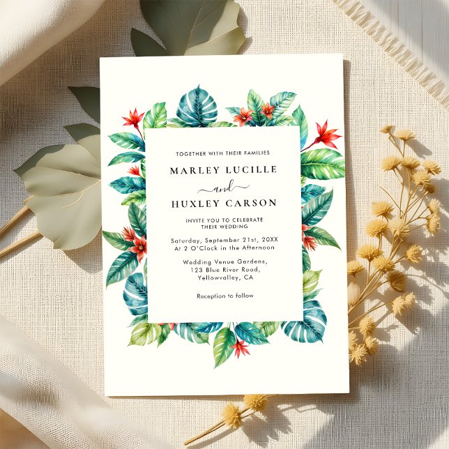 Modern Tropical Greenery Frame Summer Wedding Invitation (Creator Uploaded)