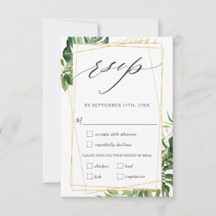 Modern Tropical Greenery Gold Wedding Meal Choice RSVP Card