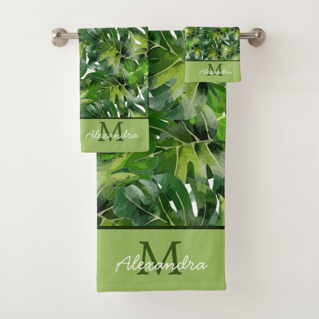 Modern Tropical greenery Leaves  Bath Towel Set (Insitu)