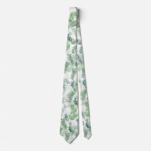 Modern Tropical Greenery White Green Foliage Tie