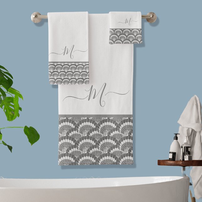 Modern Tropical Grey Seashell Shell Elegant Chic Bath Towel Set (Creator Uploaded)