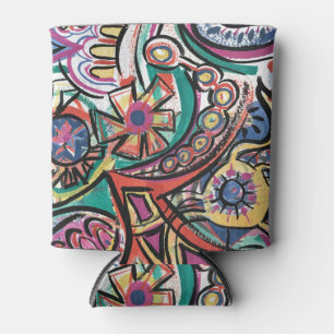 Modern Tropical-Hand Painted Abstract Art Can Cooler