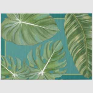 Modern Tropical Jungle Leaf Teal Blue Decoupage Tissue Paper