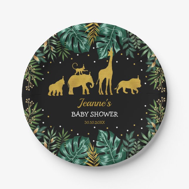Modern Tropical Jungle Safari Baby Shower Paper Plate (Front)