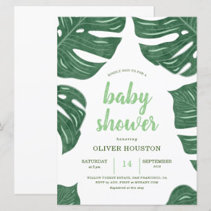 Modern Tropical leaf baby shower invitations