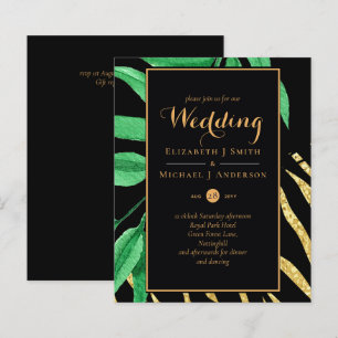 Modern Tropical Leaf Gold Black Wedding Budget