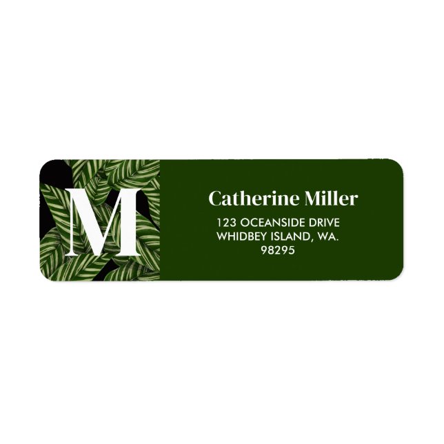 Modern Tropical Leaf Palm Plant Print Monogram  (Front)