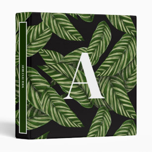 Modern Tropical Leaf Palm Plant Print Monogram  Binder