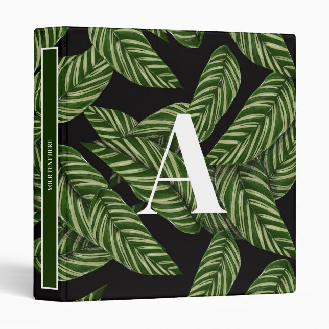 Modern Tropical Leaf Palm Plant Print Monogram  Binder (Front/Spine)