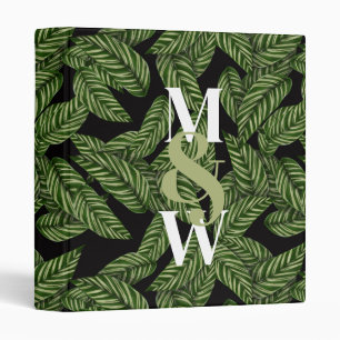 Modern Tropical Leaf Palm Plant Print Monogram Binder
