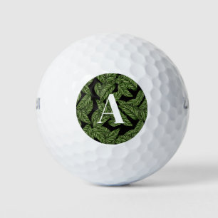 Modern Tropical Leaf Palm Plant Print Monogram  Golf Balls